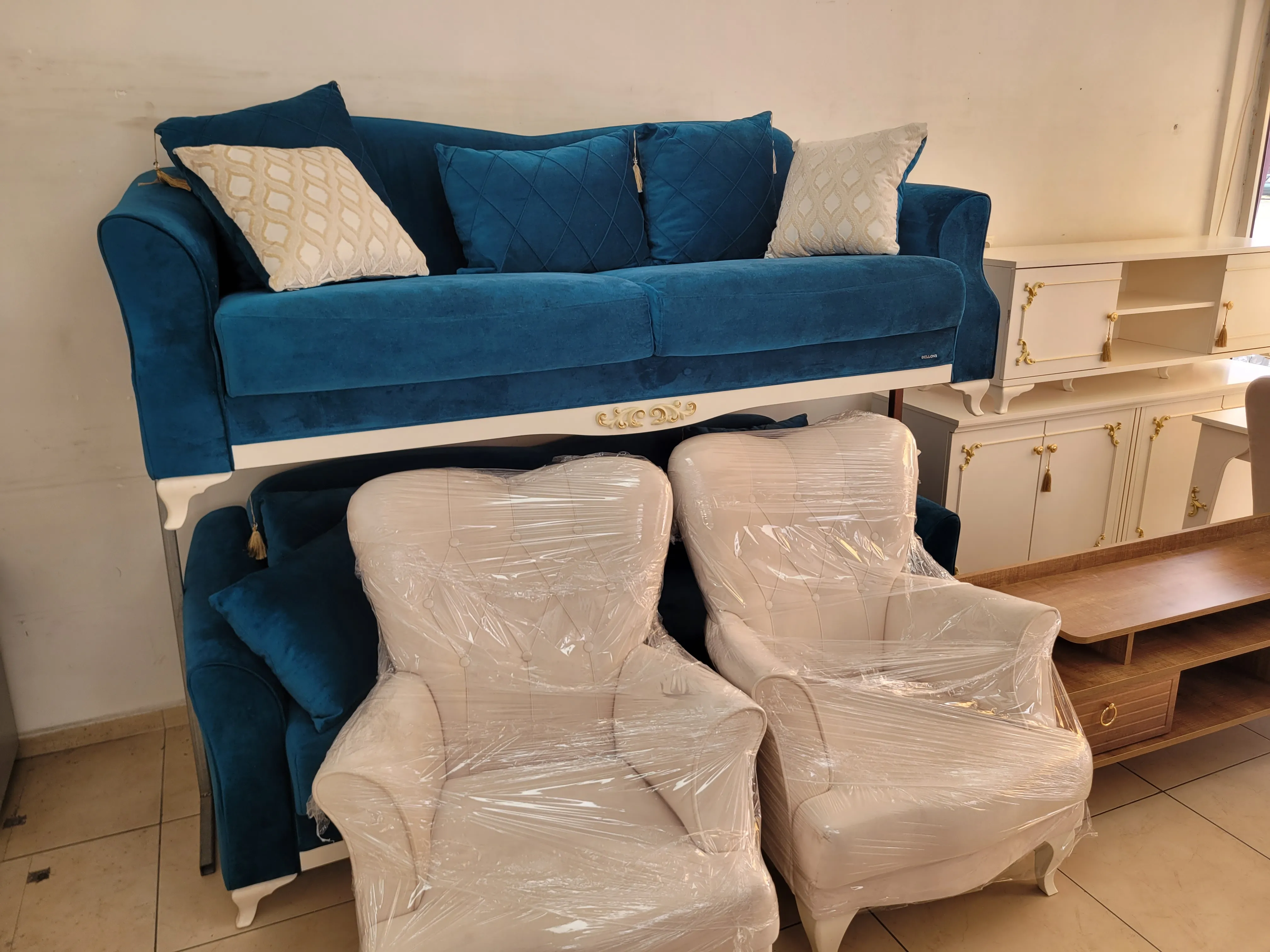 Mavi – Beyaz 3’lü Koltuk Takım