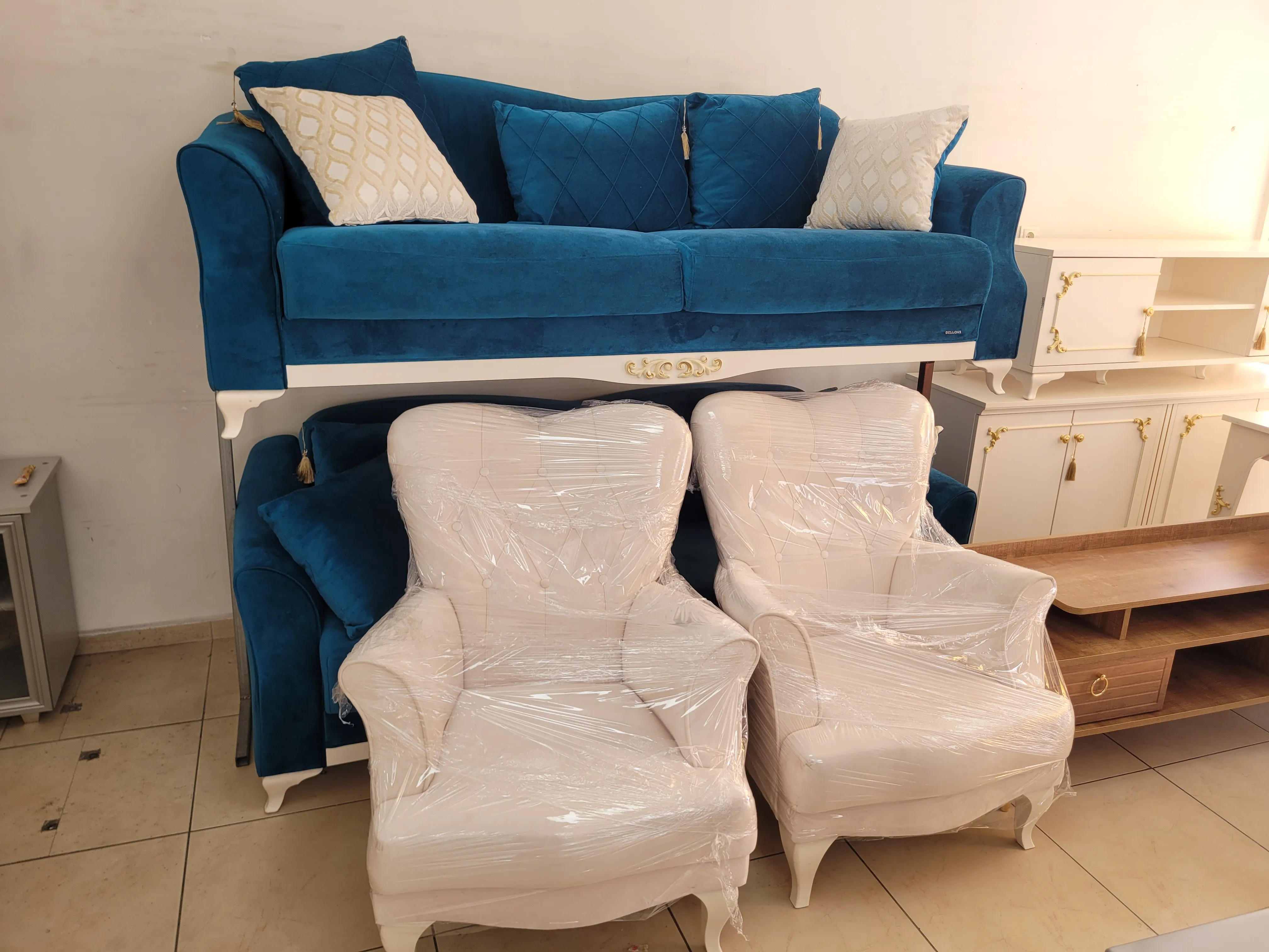 Mavi – Beyaz 3’lü Koltuk Takım